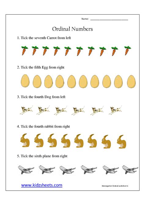 Ordinal Numbers For Kindergarten Worksheets