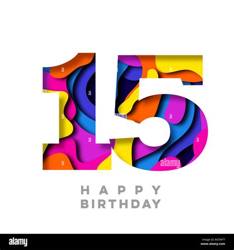 Colorful Happy Birthday Number 15 Flat Line Design Stock Vector Art ...