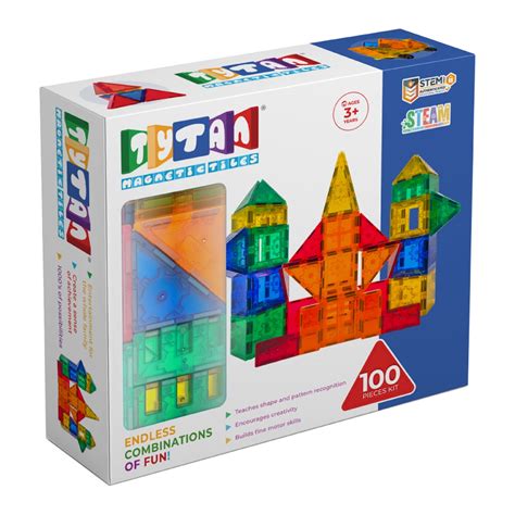 Tytan Tiles Magnetic Toy Tiles, 100 Pieces, STEM Certified | Ages ...