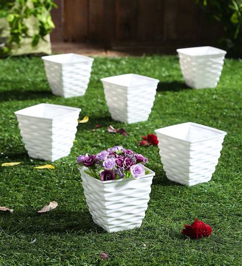 Buy White Plastic Planter - Set Of 6 By Meded Online - Desk Pots - Pots & Planters - Home Decor ...