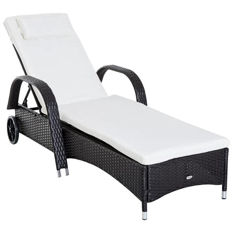 Outsunny Outdoor Rattan Wicker Chaise Lounge Chair with Height ...