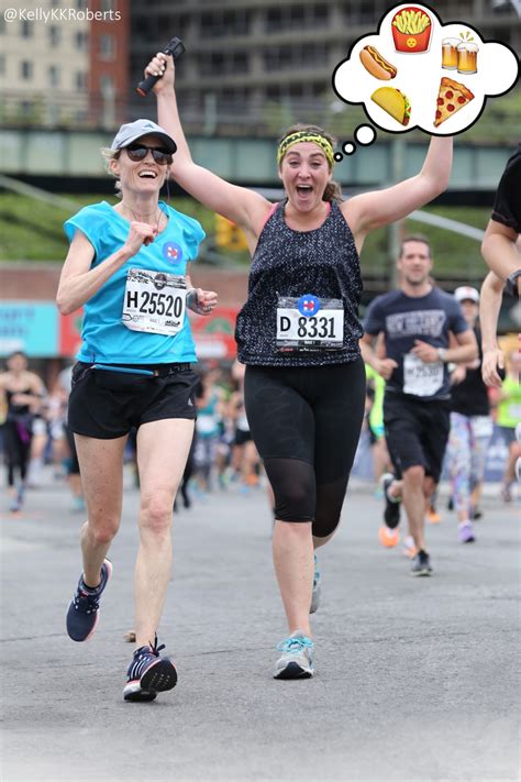 two women running in a marathon with an thought bubble above their heads