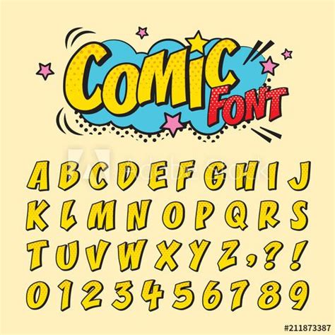 Comic retro font set. Alphabet letters & number in style of comics, pop art for title, headline ...