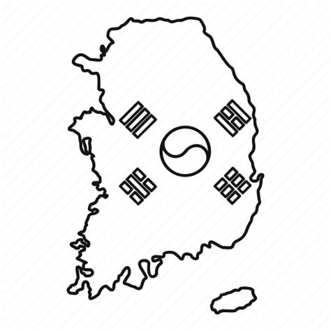 Flag, line, map, national, outline, south korea, white icon - Download ...