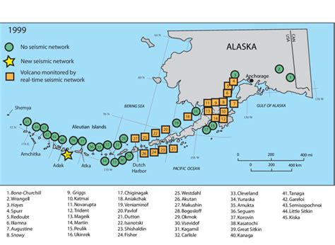 b. Map showing those volcanoes monitored with a seismic network as of ...