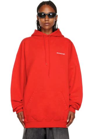 Balenciaga: Red Logo Hoodie | SSENSE