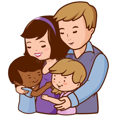 Mother and Father Hug Their Adopted Children. Vector Illustration Stock ...