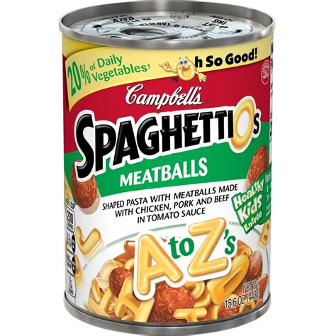 Campbell's SpaghettiOs Canned Pasta A to Z Shapes with Meatballs, 15.6 Oz. Can - Walmart.com ...