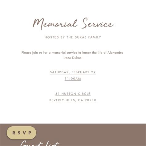 Memorial service invitations | Send online instantly | RSVP tracking