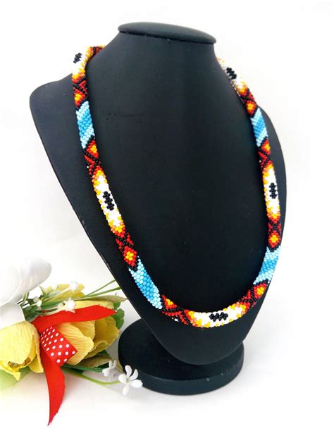 Beaded Necklace Native American Bead Necklace Beadwork Necklace Ethnic Necklace Tribal Necklace ...