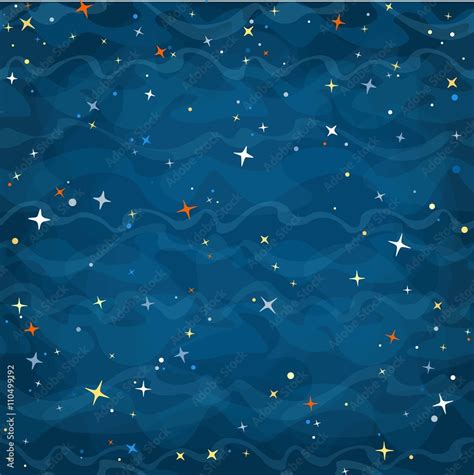 Cartoon space seamless background with colorful stars. Night starry sky. Vector illustration ...