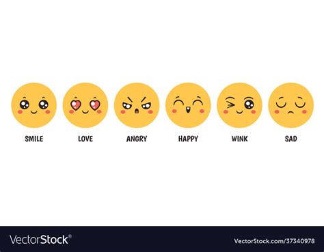 Emoticons emotions cartoon emoji faces with happy Vector Image