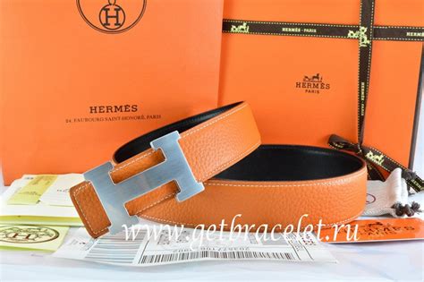 Knockoff Hermes Reversible Belt Orange/Black Togo Calfskin With 18k Silver H Buckle QY00680 ...