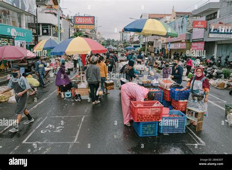 Physical Distancing in Traditional Market of Salatiga City Stock Photo ...