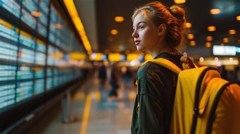 Premium Photo | A young woman at an international airport looks Ai generative