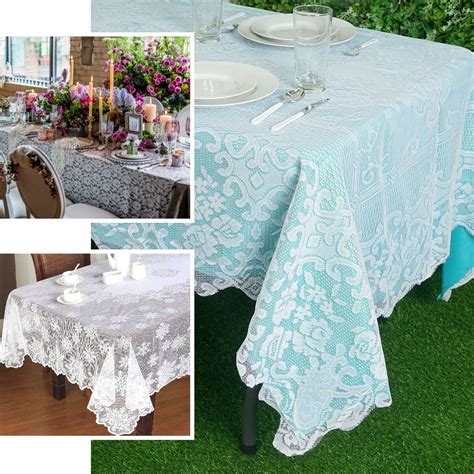 60"x108" Premium Lace White Rectangular Oblong Tablecloth ...