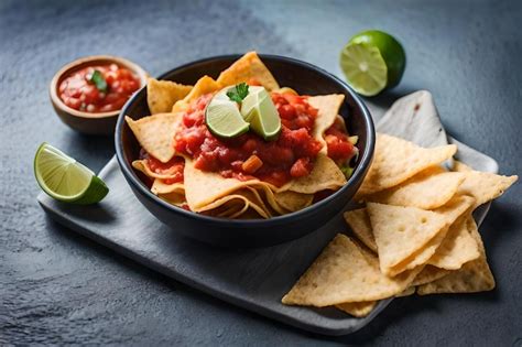 Premium Photo | A bowl of nachos with chips and a bowl of chips.