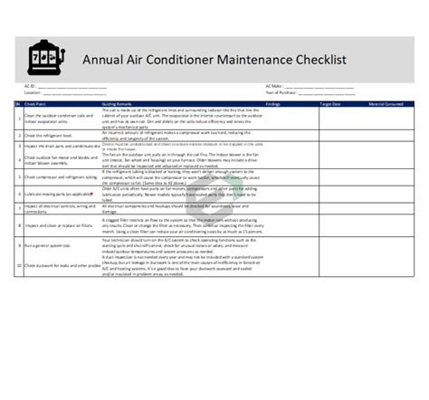 [Free] Annual Air Conditioner Maintenance Checklist Excel Format