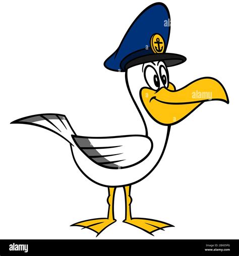 Seagull with Captain Hat- A Cartoon Illustration of a Seagull with a Captains Hat Stock Vector ...