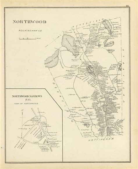 Northwood Town, Northwood Narrows P.O., New Hampshire 1892 Old Town Map ...