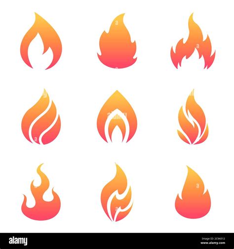 Cartoon Flames Set. Flat fire icons isolated on white background for danger concept or logo ...