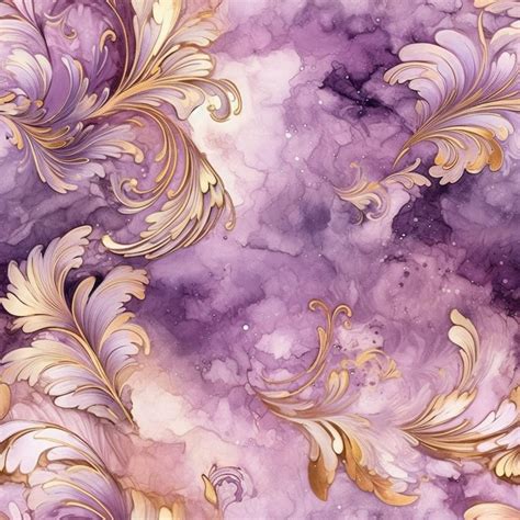 Premium AI Image | Purple and gold floral wallpaper with swirls and leaves generative ai