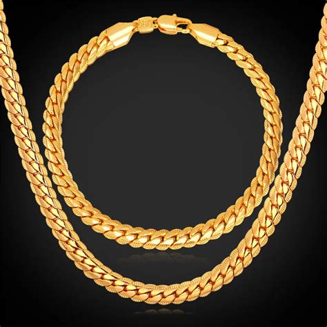 Long Necklace And Bracelet Set For Men Jewellery Set New Gold Color Dubai Jewelry Sets 6MM Men ...