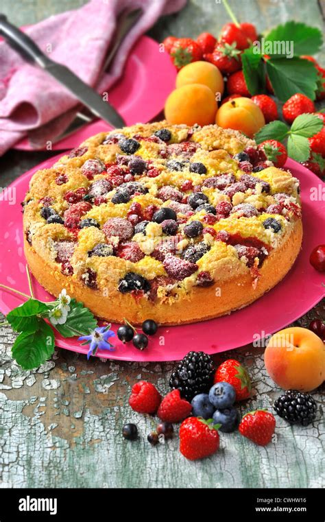 Sponge Cake with Fruit Stock Photo - Alamy