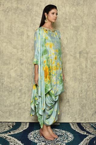 Khwaab by Sanjana Lakhani Shibori Draped Cowl Dress | Multi Color, Shibori Work, Habutai, Round ...