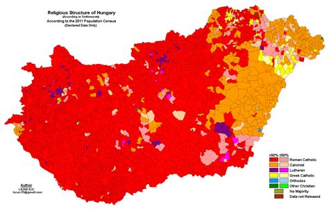 Religious map of Hungary according to the 2011 population census Capital Of Hungary ...