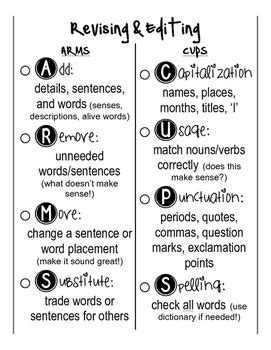 Arms and Cups Checklist by The Elephant's Educator | TPT