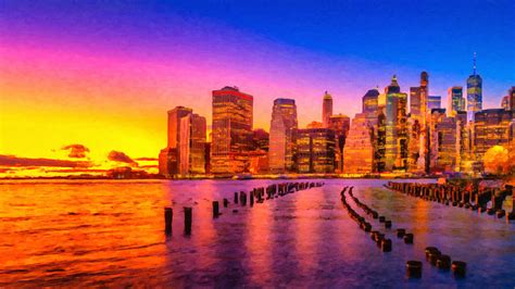 New York City Sunset Skyline Painting by Safran Fine Art | Pixels