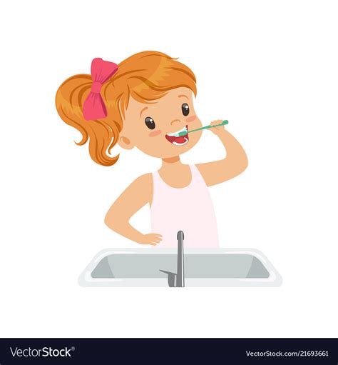 Lovely girl brushing her teeth kid caring Vector Image