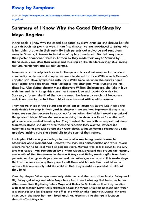 Summary of I Know Why the Caged Bird Sings by Maya Angelou Free Essay ...