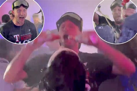 Max Scherzer goes nuts in Rangers clubhouse after ALDS sweep