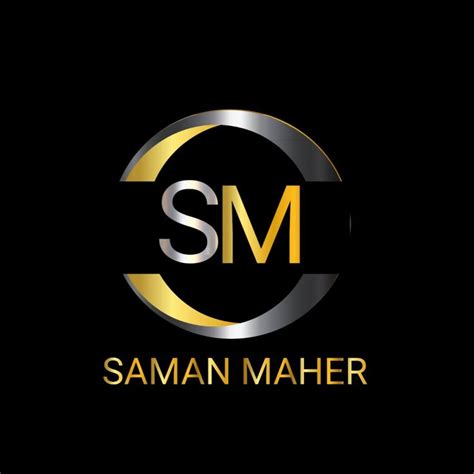 the saman maher logo is shown in gold and silver on a black background