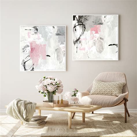 Wall Art Prints - Abstract Pink Grey (2 sets)- Canvas Prints-Poster ...