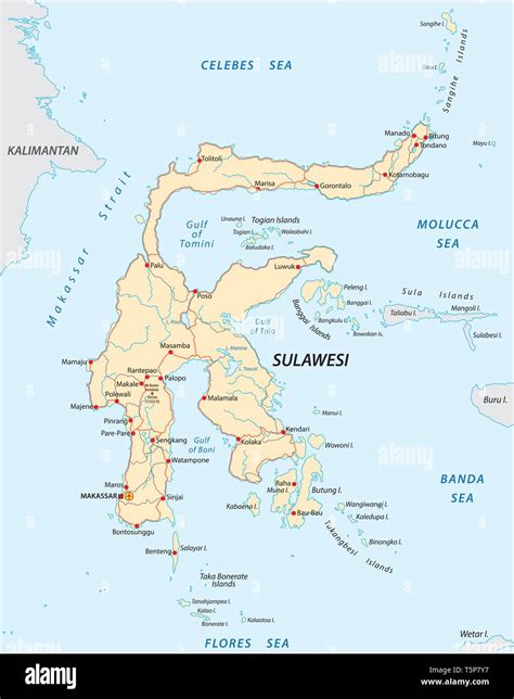 vector roads map of indonesian island sulawesi Stock Vector Image & Art ...