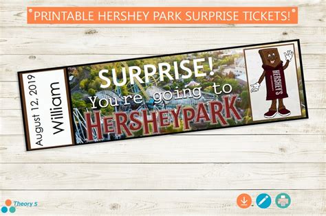 Printable and Editable Tickets to Hershey Park // Adobe - Etsy