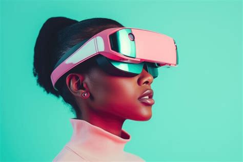 Premium AI Image | Portrait of young African girl with VR goggles illuminated with neon light on ...