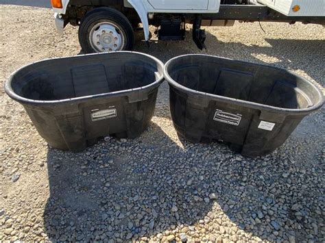 (2) 100 Gallon Rubbermaid Poly Plastic Water Troughs - Gavel Roads Online Auctions