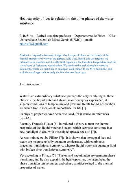 (PDF) Heat capacity of ice: its relation to the other phases of the water substance