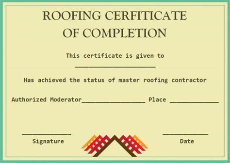 Printable Roofing Certificate Of Completion