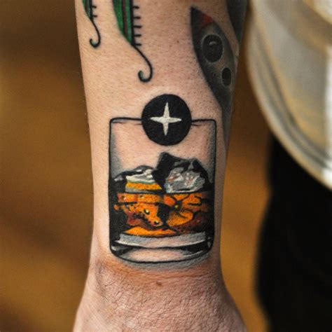 Whiskey glass tattoo by David Cote | Tattoos | Pinterest