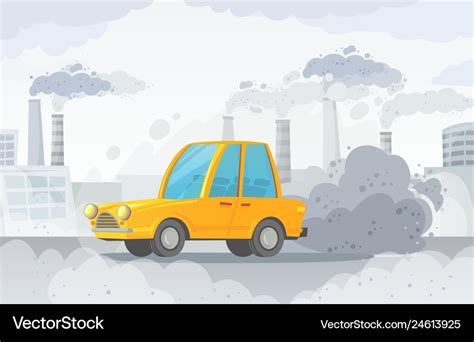 Car air pollution city road smog factories smoke Vector Image