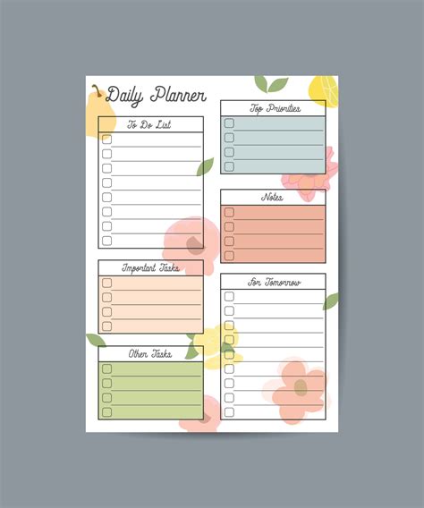 Planner with original design of plants, flowers, leaves. Cute vector planner for everyday notes ...