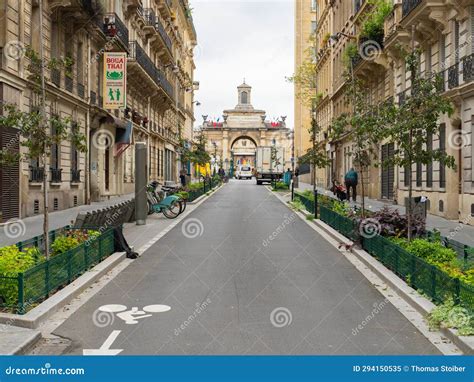 Paris, France - May 11th 2023: Recently Redesigned Street with Green Spaces and Bicycle Stations ...