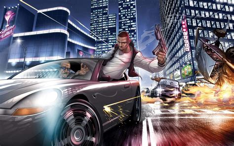 Download Gta Background Fanart Drawing Car Chase | Wallpapers.com