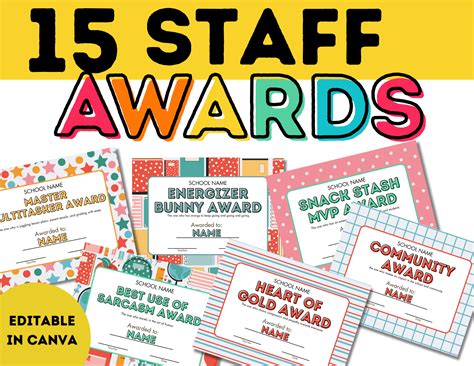 Colorful Classroom Celebrations: Editable School Staff Awards End ... - Worksheets Library