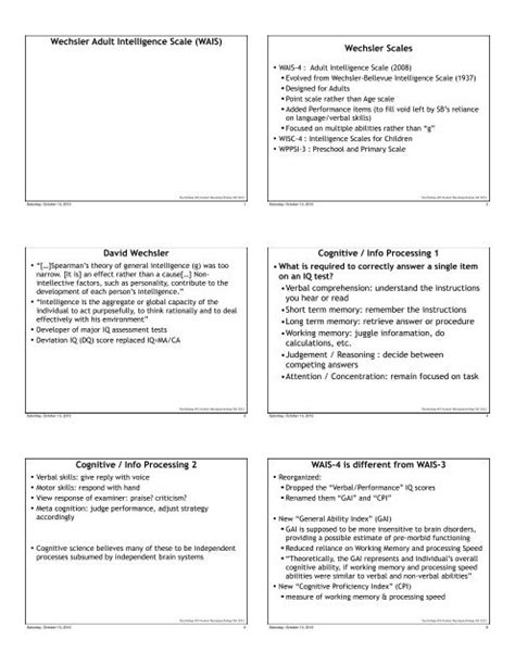 Wechsler Adult Intelligence Scale (WAIS) Wechsler Scales David ...